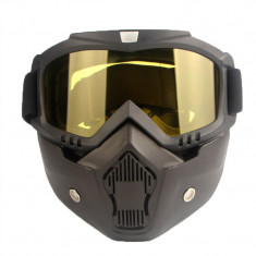 Masca protectie fata Edman ND03 din plastic dur + ochelari ski, pentru sport, Lentila Galbena
