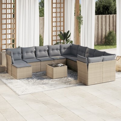 vidaXL Set canapele de grădină cu perne, 12 piese, bej, poliratan 3250458 foto