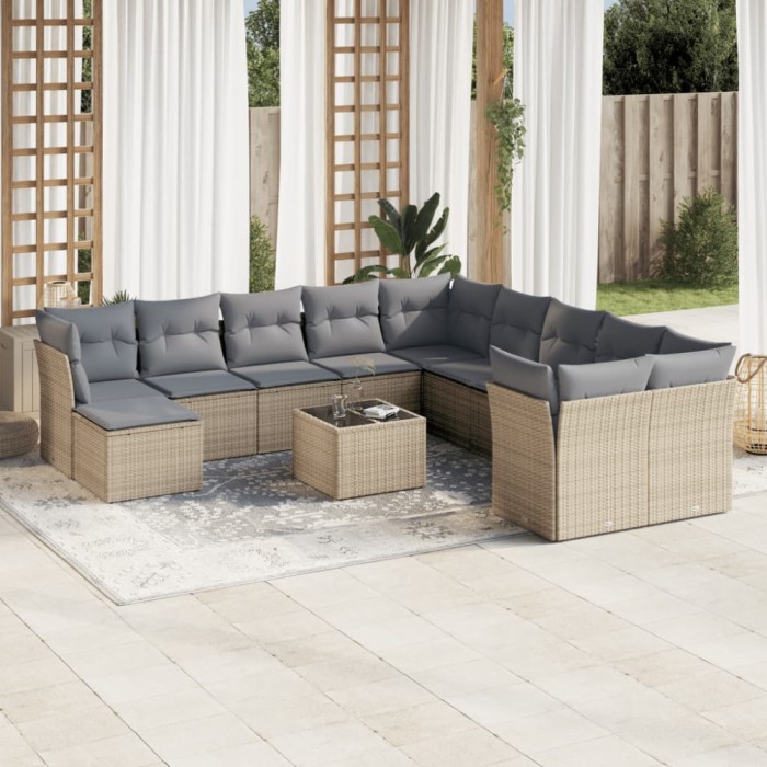 vidaXL Set canapele de grădină cu perne, 12 piese, bej, poliratan 3250458