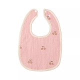 Baveta in Forma de U, Cyrax, din Bumbac, pentru Copii 0-12 Luni, Rezistenta la Apa, cu Capse, Model cu Cirese, 21x30 cm, Roz