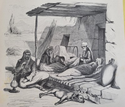 Gravura/litografie veche cu o familie de armeni/ Armenia foto