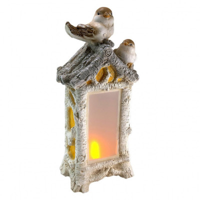 Decoratiune iarna, pasari si semineu, ceramica, LED, 3xAAA, 20x11x44 cm foto