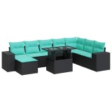 Cumpara ieftin Set mobilier gradina perne 9 piese negru poliratan/lemn acacia