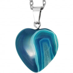 Pandantiv Agat, piatra protecție cuplu, cristal natural Inimă albastru maro 2 cm