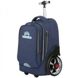 Troler scolar KidsCare Navy, pentru copii clasa pregatitoare I-VIII, 51cm, bleumarin, 2.7kg, roti mari, maner telescopic