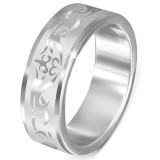 Inel din oțel - mat cu ornament tribal lucios - Marime inel: 64