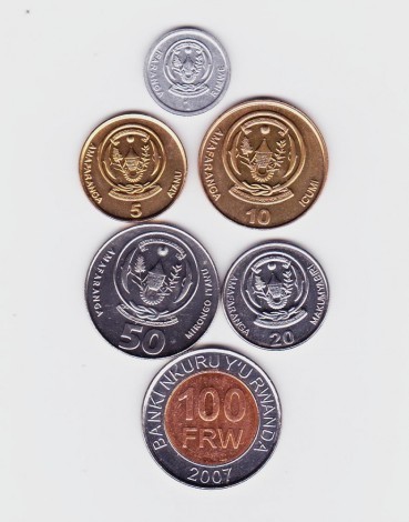 Moneda Rwanda 1 - 100 Franci 2003-11 - KM#22-32 UNC ( set x6, 1 bimetalica - vezi descriere )