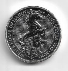 Marea Britanie 2020 Queens Beasts - WHITE HORSE OF HANOVER - ARGINT - 2 OZ foto