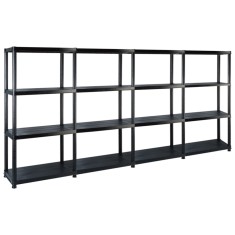 Gossi raft de depozitare cu 4 polite, negru, 244x30,5x130 cm, plastic