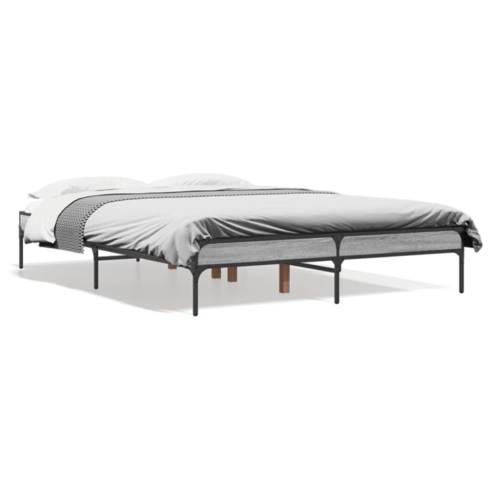 vidaXL Cadru de pat, gri sonoma, 120x200 cm, lemn prelucrat și metal 845024