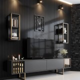 Comoda Tv Lux Gold Line Tv Stand Stylish, Alb - Nuc - Gri, 180 x 48 x 30 cm