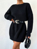 Cumpara ieftin Rochie mini tip pulover, model tricotat, negru, dama