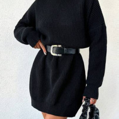 Rochie mini tip pulover, model tricotat, negru, dama