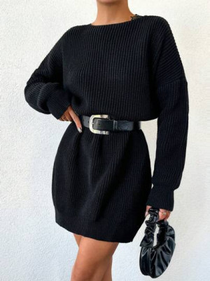 Rochie mini tip pulover, model tricotat, negru, dama foto