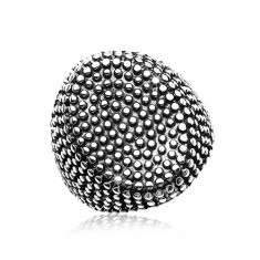 Inel din oțel, oval mare decorat cu puncte mici, proeminente, patină neagră - Marime inel: 58