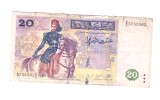 Bancnota Tunisia 20 dinars/dinari 7 noiembrie 1992, circulata, uzata