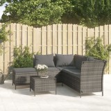 Set mobilier de grădină cu perne, 4 piese, gri, poliratan