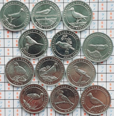 Set 12 monede Turcia 1 kurus 2020 UNC - Birds of Anatolia - aluminum - A035 foto