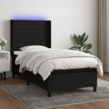 vidaXL Pat cu arcuri, saltea și LED, negru, 90x200 cm, textil