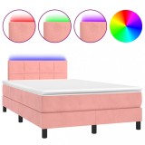 Cumpara ieftin Pat cu arcuri, cu saltea si LED, roz, 120x190 cm catifea