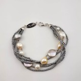 Cumpara ieftin Brățară Perle Cultură &amp; Hematit Natural Argint 925 Placat Rodiu Ajustabilă 19-23cm - Bijuterie Damă Elegantă, Cadou deosebit