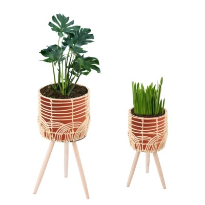 Set 2 Suporturi pentru ghivece Rattan Navaris, dimensiuni variate, interior/exterior, 60955.01 foto