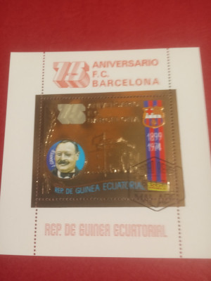 GUINEA ECUATORIALĂ, ANIVERSARE BARCELONA - COLIŢĂ ŞTAMPILATĂ GOLD foto