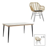 Cumpara ieftin Set de 7 buc masa si scaune de gradina Naoki X ratan natural si metal negru 160x90x78 cm