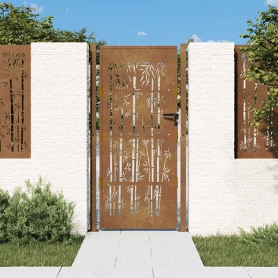 Poartă pentru grădină, 105x205 cm, oțel corten, model bambus foto