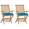 VidaXL Scaune de grădină cu perne, 2 buc., bleu, lemn masiv de tec 3062506