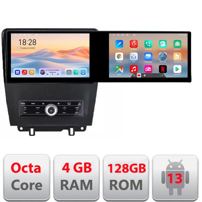 Navigatie Ford Mustang 2009-2014 Edotec 2 ecrane 8 core 4+128 21.6 inch Incell android Wifi 5Ghz gps internet CarStore Technology