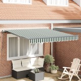 vidaXL Cort retractabil manual verde și alb 350 x 250 cm
