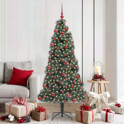 vidaXL Brad artificial pre-luminat cu set de globuri Verde 180 cm PET 3396166 foto