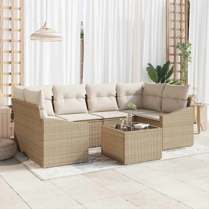 vidaXL Set de canapele pentru grădină 7 pcs Bej, crem 55 x 55 x 37 cm