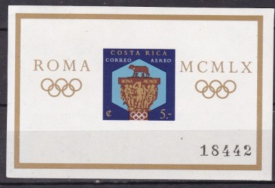 Costa Rica 1960 sport olimpiada MI bl.4 B MNH ww100 foto