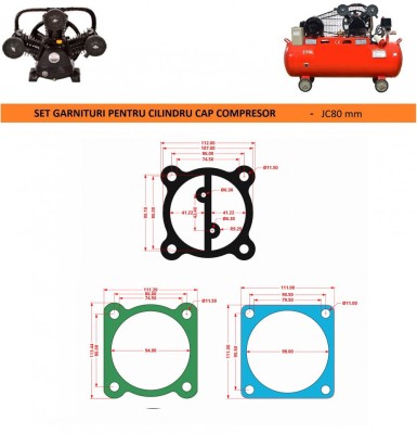 Garnituri set pentru cap compresor de aer V JC80mm 6 gauri CH085 Mod.8(P) foto