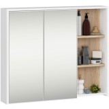 Dulap de baie suspendat cu oglinda, 2 usi si 3 rafturi interioare, PAL 16 mm, 90x15x75 cm, alb si stejar sonoma Household NewTrend