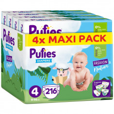 Scutece Pufies Fashion &amp; Nature, Marimea 4 Maxi, 9-14 kg, 216 buc