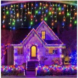 Instalatie Craciun Turturi cu Flash 12m, 300 Led-uri, Rezistent Apa, Perdea, Franjuri, Exterior Interior, Interconectabila, Fir Alb gros, Multicolor