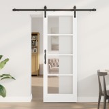 Ușă glisantă vidaXL cu set de accesorii &#039;ORKDAL&#039;Alb Lemn Solid &amp; Sticlă, Ușă interioară vidaXL cu sticlă &#039;ORKDAL&#039;Alb 73.5x198.5x4 cm