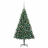 Set pom de Crăciun artificial cu LED&amp;globuri, verde, 210 cm PVC