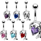 Piercing din o?el pentru buric ? delfin si inima din zircon - Culoare zirconiu piercing: Tanzanit - TZ