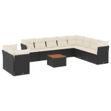 Cumpara ieftin Set canapele de gradina cu perne, 11 piese, negru, poliratan