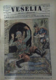 Ziarul Veselia : PE FRONTUL ORIENTAL O CAZACEASCA &Icirc;NDRĂCITA, WW1, gravură, 1914