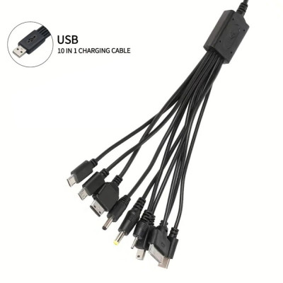 Cablu USB 10 in 1, CT101-N, alimentare de la USB, 10 conectori cu cablu, negru foto