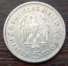 (A1010) MONEDA DIN ARGINT GERMANIA - 5 MARK 1935, LIT. A, PAUL VON HINDENBURG
