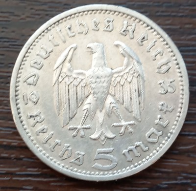 (A1010) MONEDA DIN ARGINT GERMANIA - 5 MARK 1935, LIT. A, PAUL VON HINDENBURG foto
