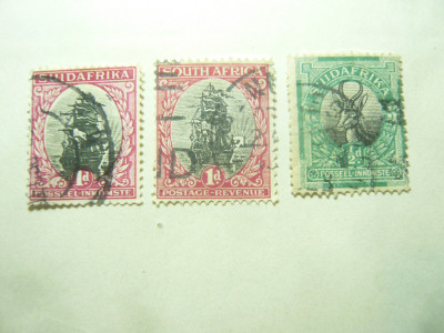 3 Timbre Africa de Sud 1926 Corabia si Fauna ,val. 1d si 1/2d stampilate foto