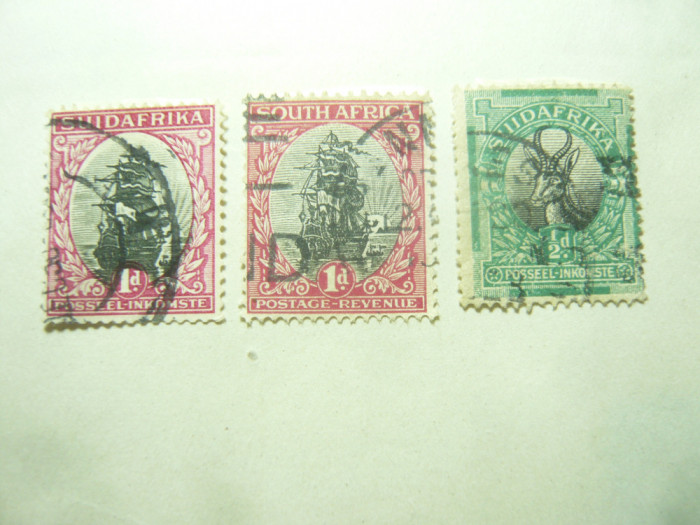 3 Timbre Africa de Sud 1926 Corabia si Fauna ,val. 1d si 1/2d stampilate