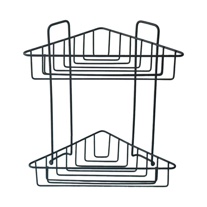 Etajera pentru baie, pe colt, din metal, 2 rafturi, prindere cu ventuza, negru mat, SV404B, 220 x 220 x 335 mm